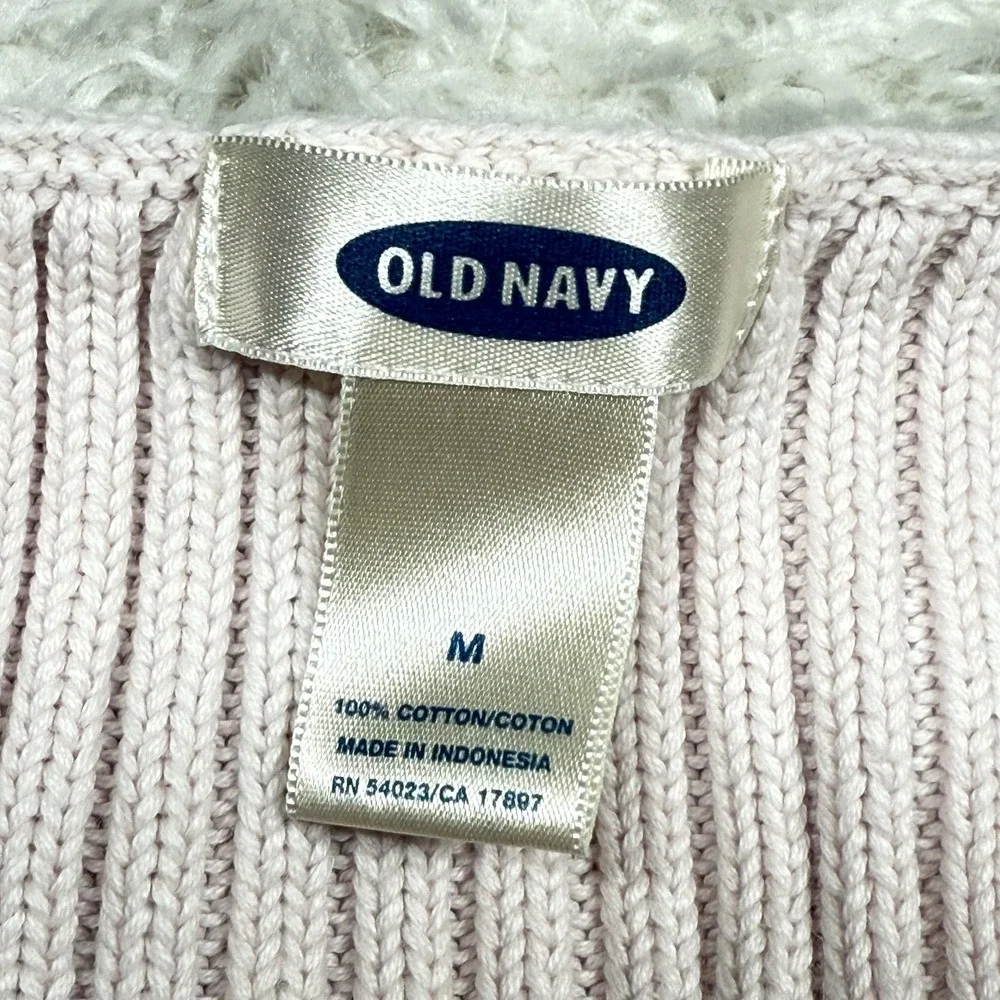 Old Navy Women's Sweater Medium V Neck Long Sleeve Ribbed Knit Cotton Pink Boho - Picture 3 of 10